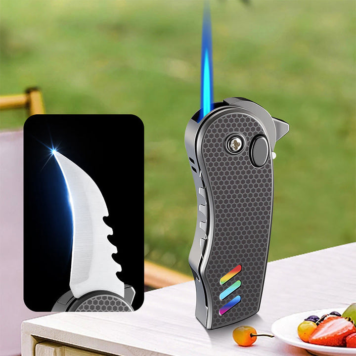 Coltello pieghevole EDC 2 in 1, accendino a butano in lega - image 1