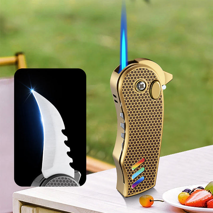 Coltello pieghevole EDC 2 in 1, accendino a butano in lega - D'oro - image 6