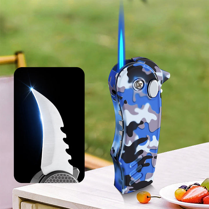 Coltello pieghevole EDC 2 in 1, accendino a butano in lega - Blu - image 8