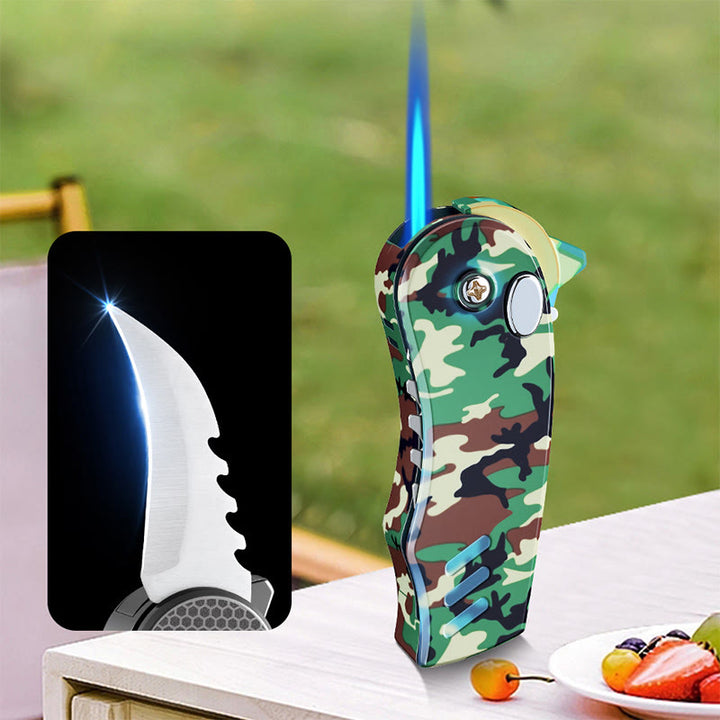 Coltello pieghevole EDC 2 in 1, accendino a butano in lega - Verde - image 7