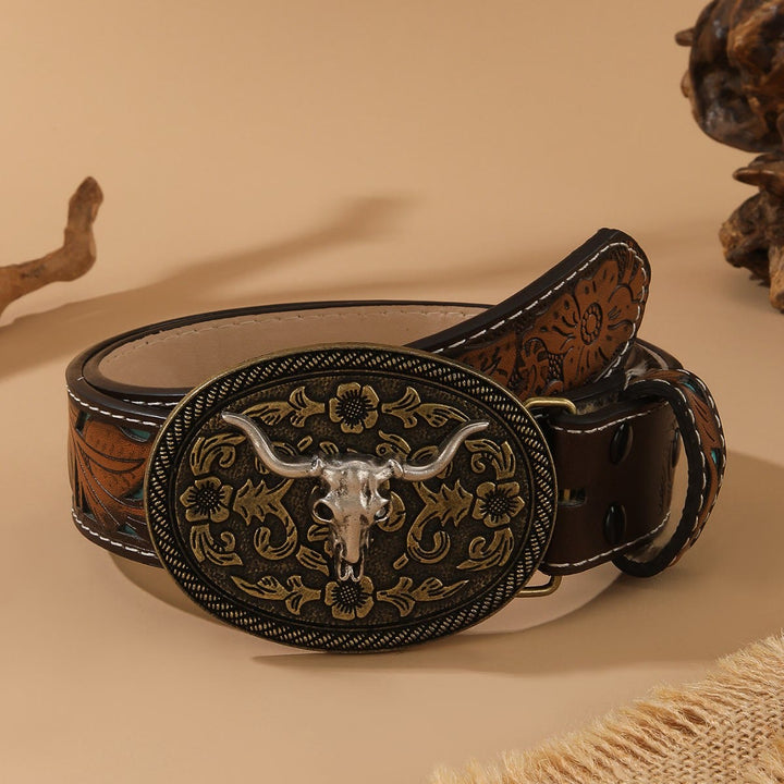 Cintura in stile western con fibbia ovale in argento dorato e testa di toro in rilievo - Argento - 44 - image 3