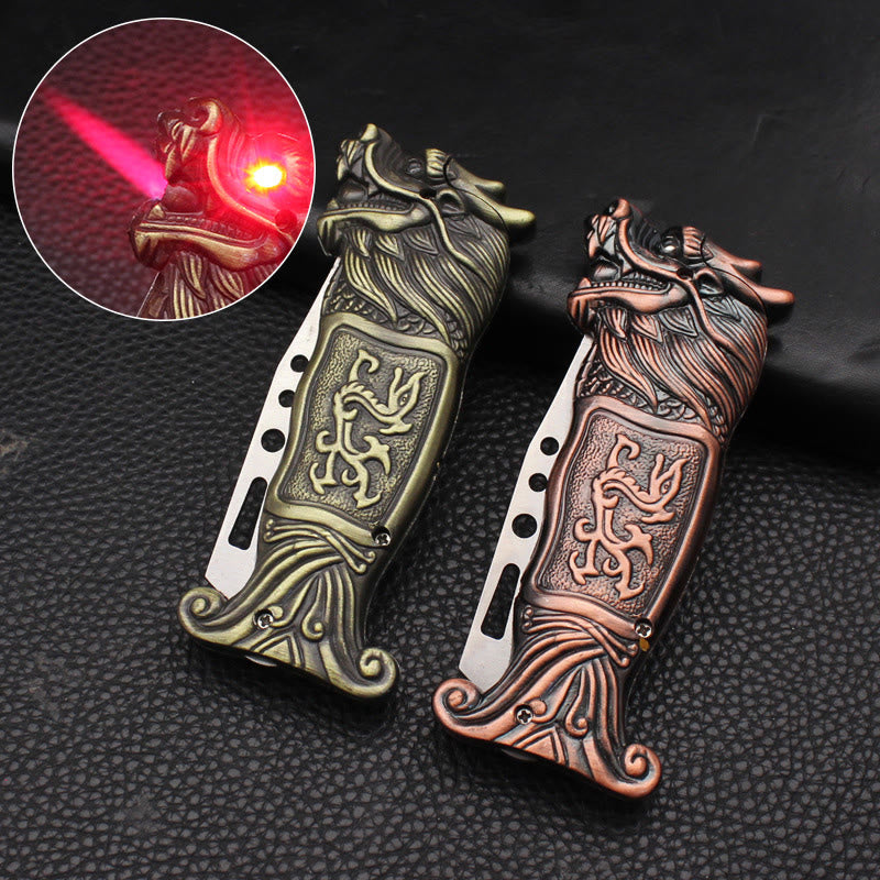 Accendino a butano antivento con testa di drago in rilievo antico - image 0