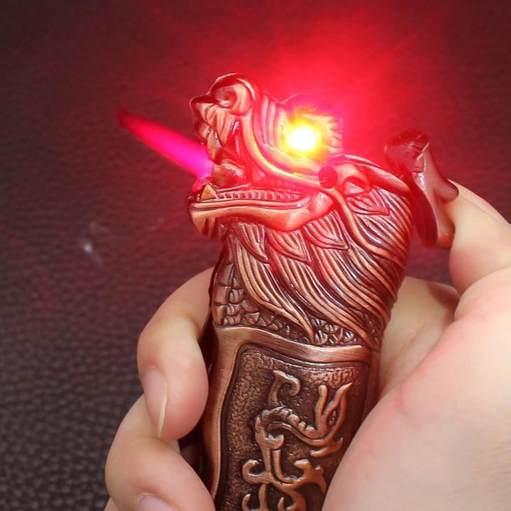 Accendino a butano antivento con testa di drago in rilievo antico - image 2