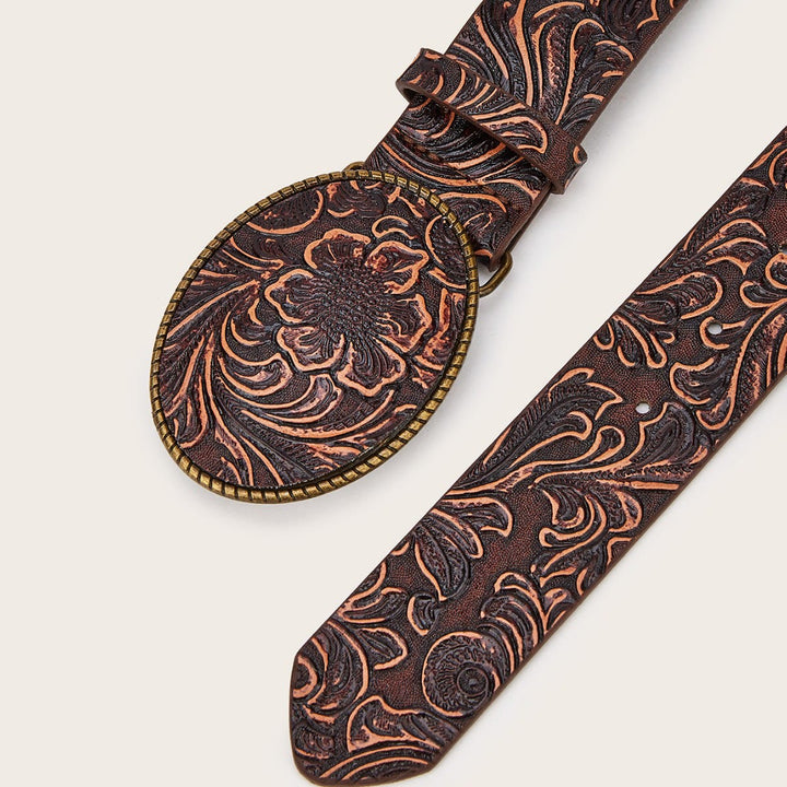 Cintura in pelle con motivo floreale inciso Western Charm - image 2