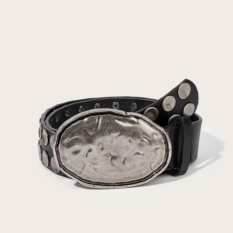 Cintura in pelle con borchie ispirata al punk e fibbia martellata rock - Nero - 40 - image 0