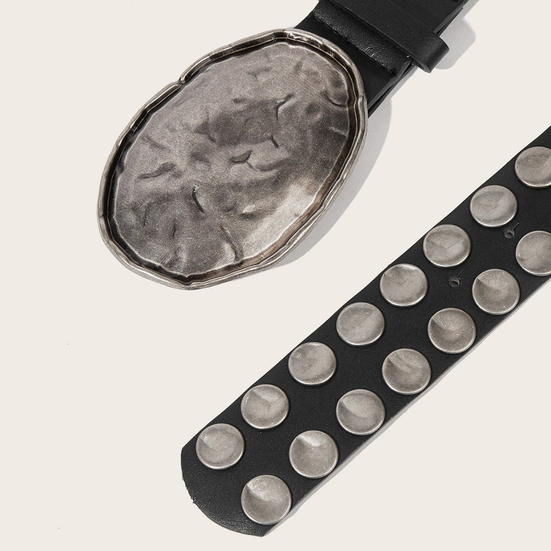 Cintura in pelle con borchie ispirata al punk e fibbia martellata rock - image 1