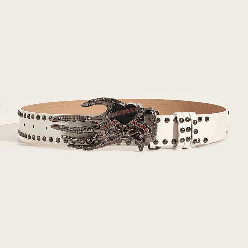Cintura in pelle con borchie gotiche, teschio e artigli scheletrici - image 6