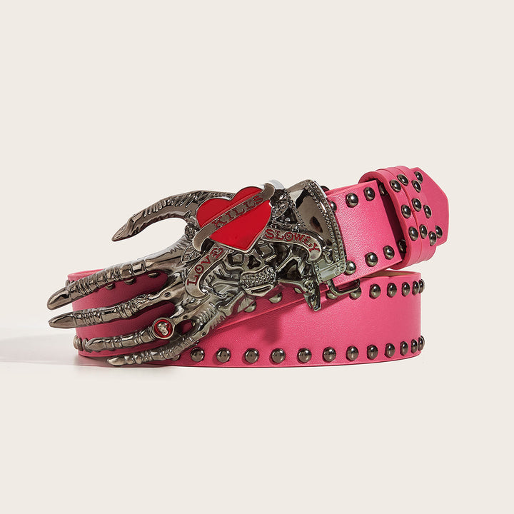 Cintura in pelle con borchie gotiche, teschio e artigli scheletrici - Rosa - 40 - image 8