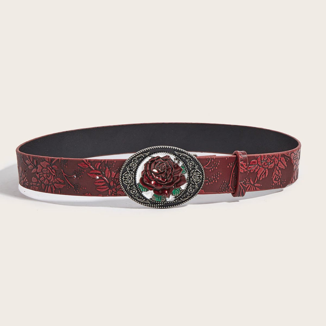 Cintura in pelle goffrata con rosa rossa romantica scura - image 2