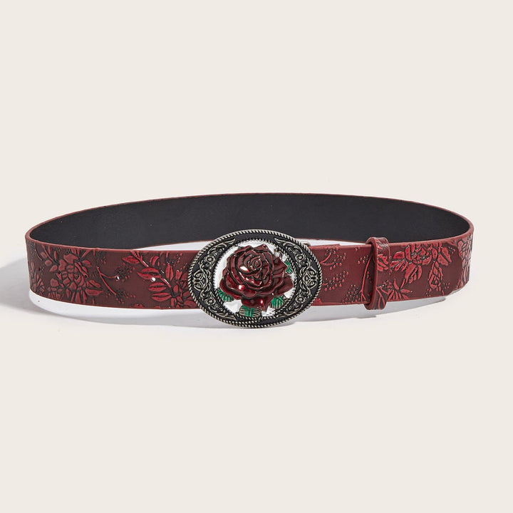 Cintura in pelle goffrata con rosa rossa romantica scura - image 2