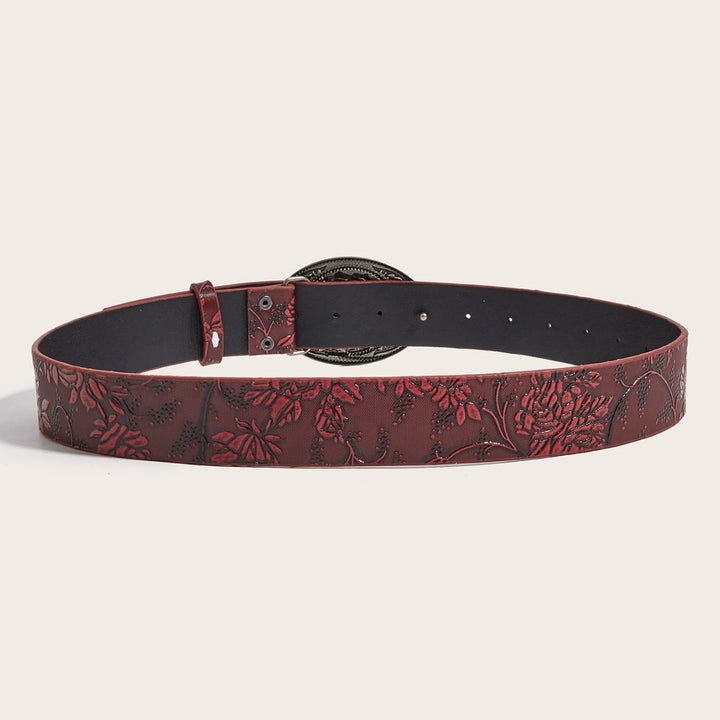 Cintura in pelle goffrata con rosa rossa romantica scura - image 3