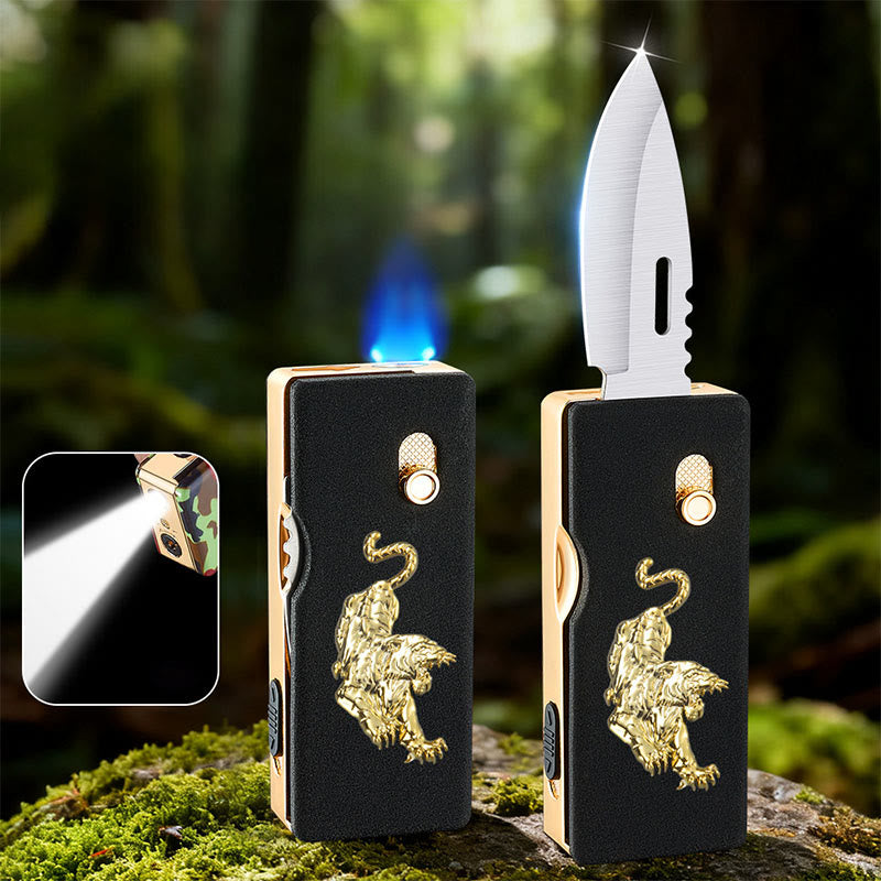 Accendino pieghevole con illuminazione a forma di cavallo dorato 2 in 1 - Tigre - image 1