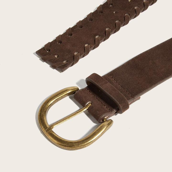 Cintura da uomo in pelle marrone con fibbia ad ardiglione in ottone vintage - image 1