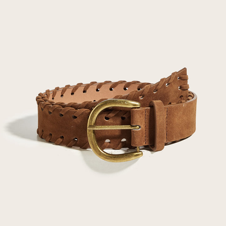 Cintura da uomo in pelle marrone con fibbia ad ardiglione in ottone vintage - Cachi - 34 - image 3