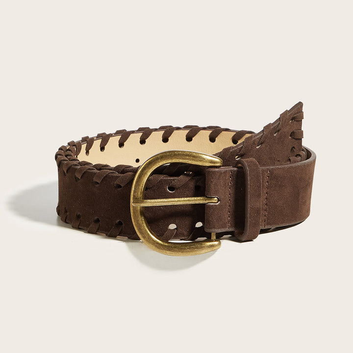 Cintura da uomo in pelle marrone con fibbia ad ardiglione in ottone vintage - Marrone - 34 - image 0
