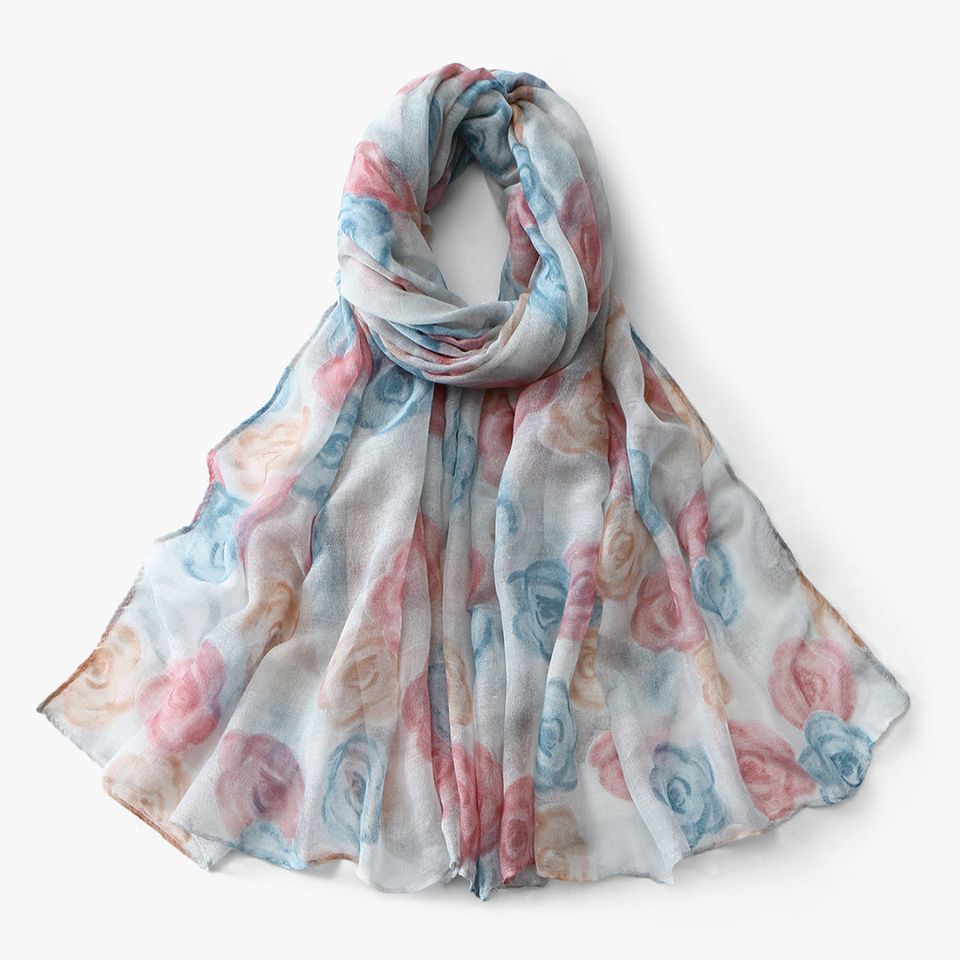 Sciarpa-scialle con protezione solare estiva e stampa floreale da donna - Blu - image 2