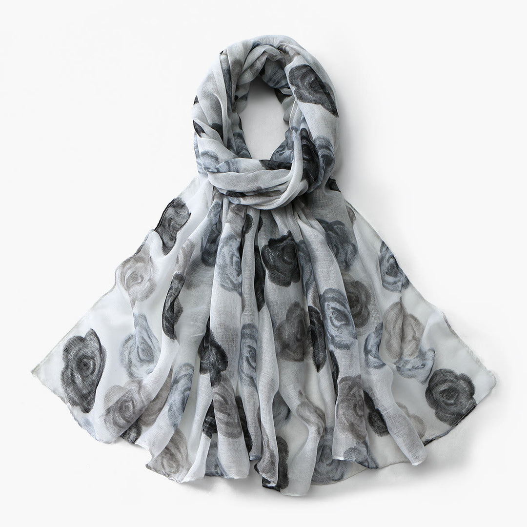 Sciarpa-scialle con protezione solare estiva e stampa floreale da donna - Nero - image 0