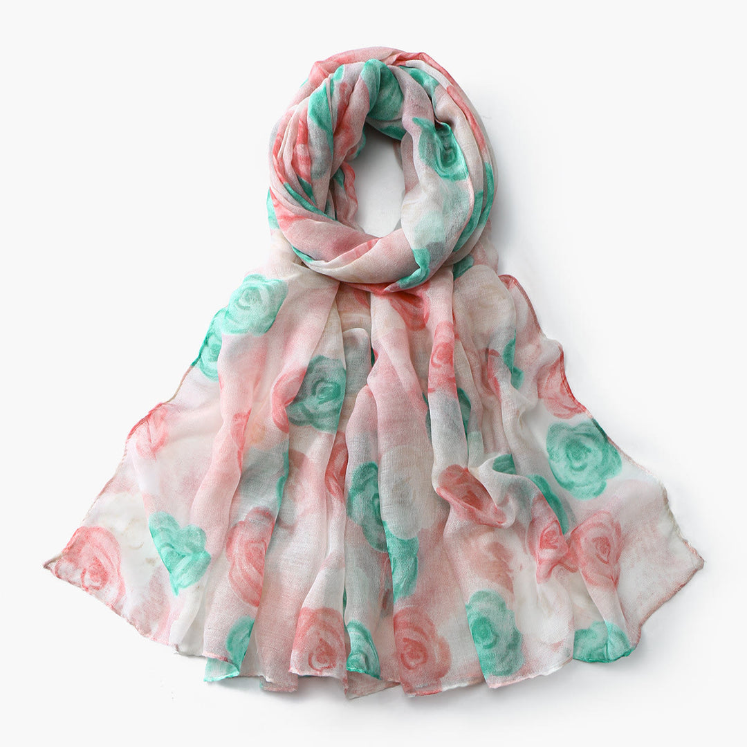 Sciarpa-scialle con protezione solare estiva e stampa floreale da donna - Rosa - image 5