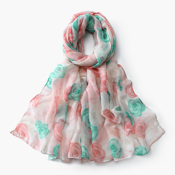 Sciarpa-scialle con protezione solare estiva e stampa floreale da donna - Rosa - image 5