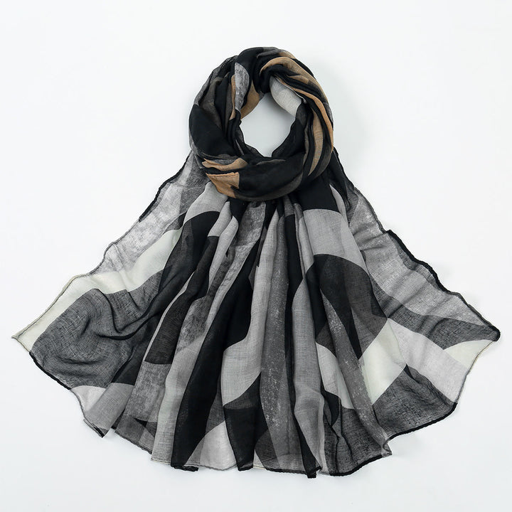 Sciarpa sottile estiva multicolore da donna con protezione solare - Nero - image 2