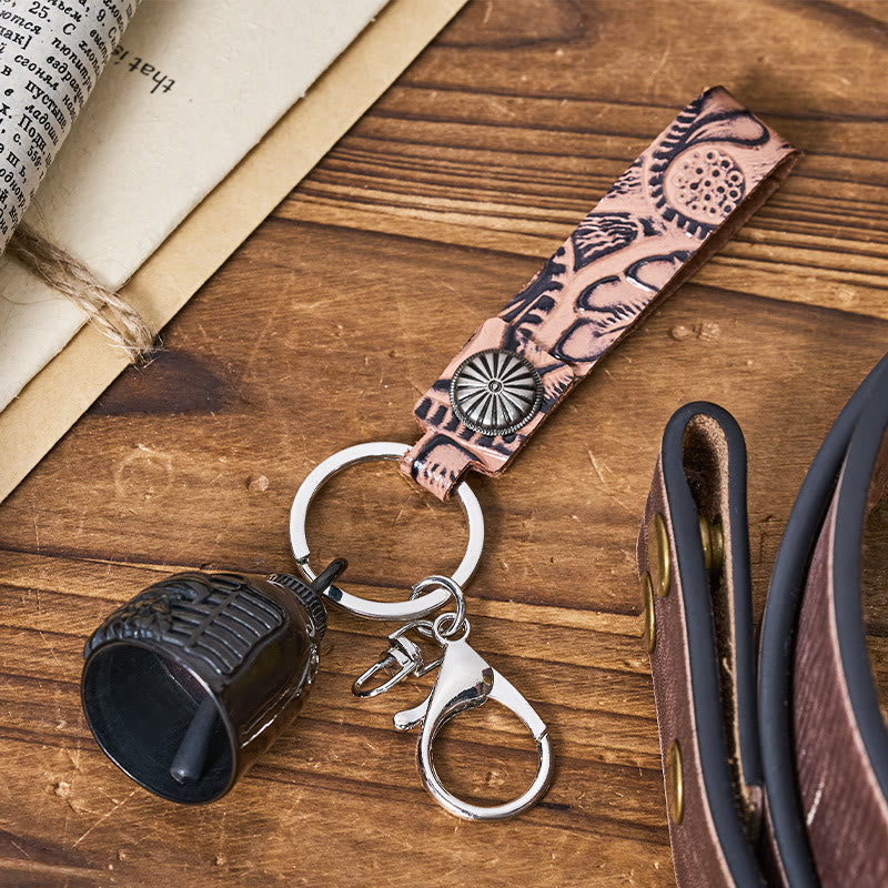 Portachiavi in ​​pelle goffrata con campana d'aquila per moto d'epoca - image 4