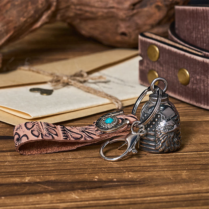 Portachiavi in ​​pelle goffrata con campana d'aquila per moto d'epoca - Stile n. 1 - image 1