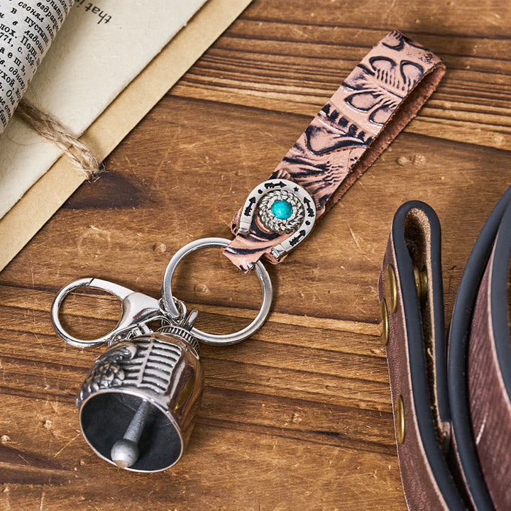 Portachiavi in ​​pelle goffrata con campana d'aquila per moto d'epoca - image 2