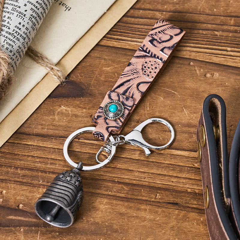 Portachiavi in ​​pelle goffrata con campana d'aquila per moto d'epoca - image 8