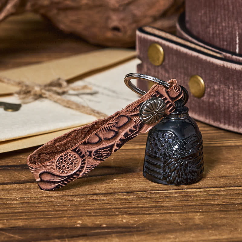 Portachiavi in ​​pelle goffrata con campana d'aquila per moto d'epoca - Stile n. 2 - image 3