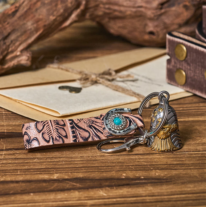 Portachiavi in ​​pelle goffrata con campana d'aquila per moto d'epoca - Stile n. 3 - image 5