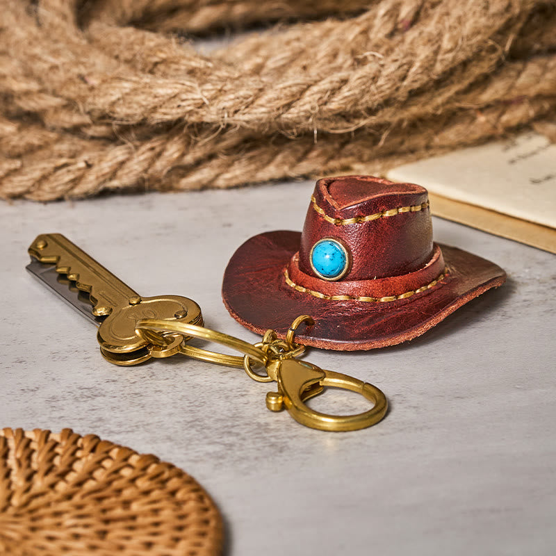 Portachiavi con coltello pieghevole a forma di cappello da cowboy retrò occidentale - image 4