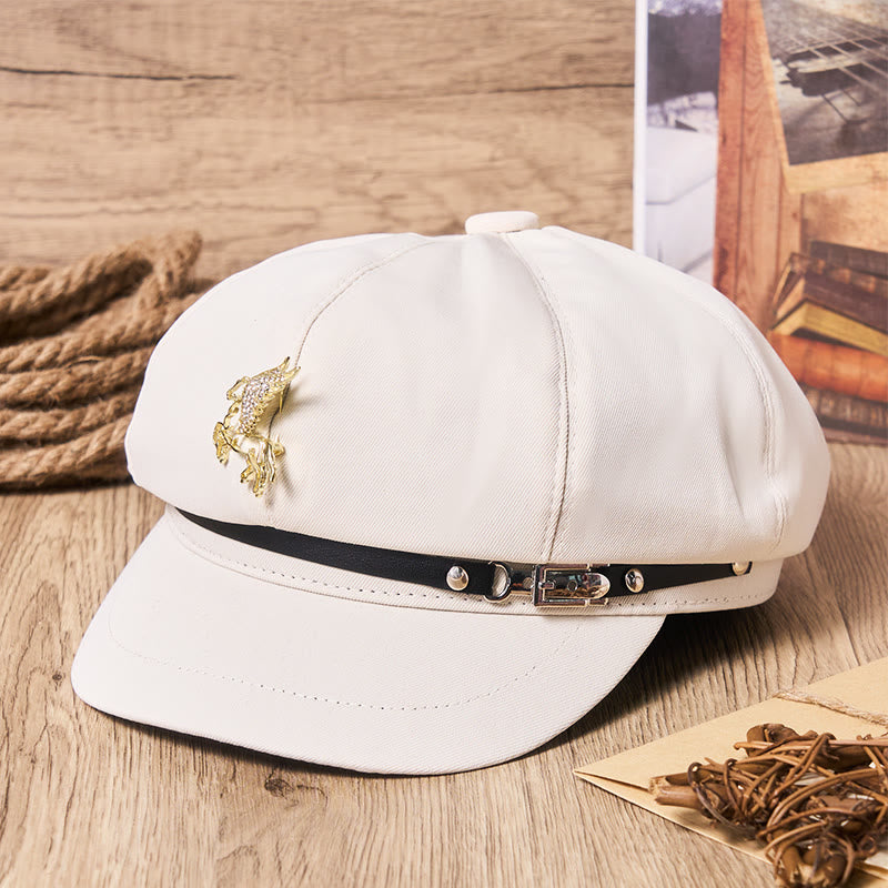 Cappello basco da donna con fibbia in metallo retrò dorato Pegaso - image 1