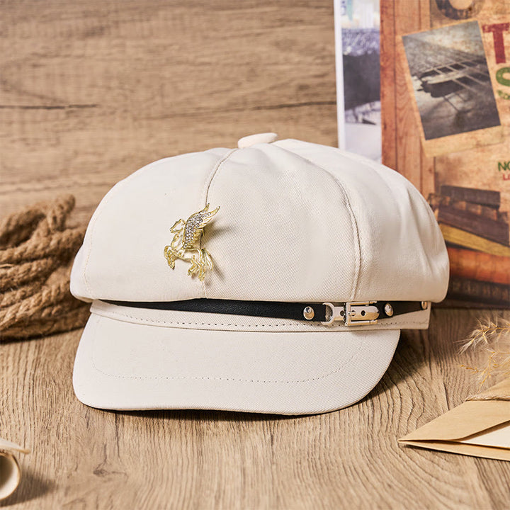 Cappello basco da donna con fibbia in metallo retrò dorato Pegaso - Beige - Regolabile (21 1/4"-23 1/4") - image 0