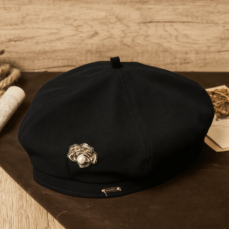 Cappello estivo da donna con perle e rose nere retrò - Nero - Regolabile (21 5/8"-23 1/4") - image 6