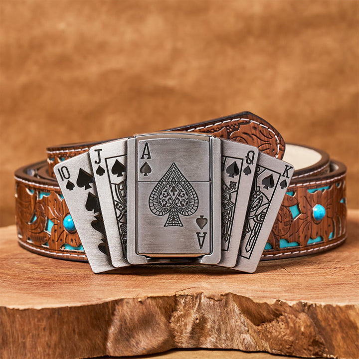 Cintura in pelle fai da te da uomo con accendino nascosto - Poker - Cintura intagliata turchese - 42 - image 6