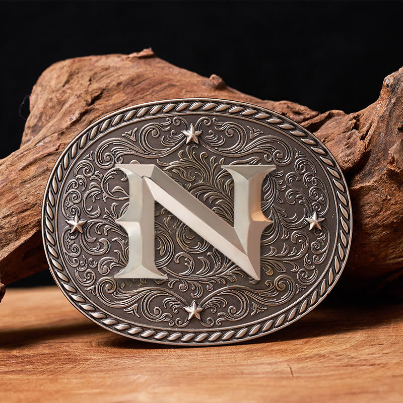 Cintura in pelle da uomo con fibbia argentata e iniziale fai da te senza tempo - N - Senza cintura - image 0