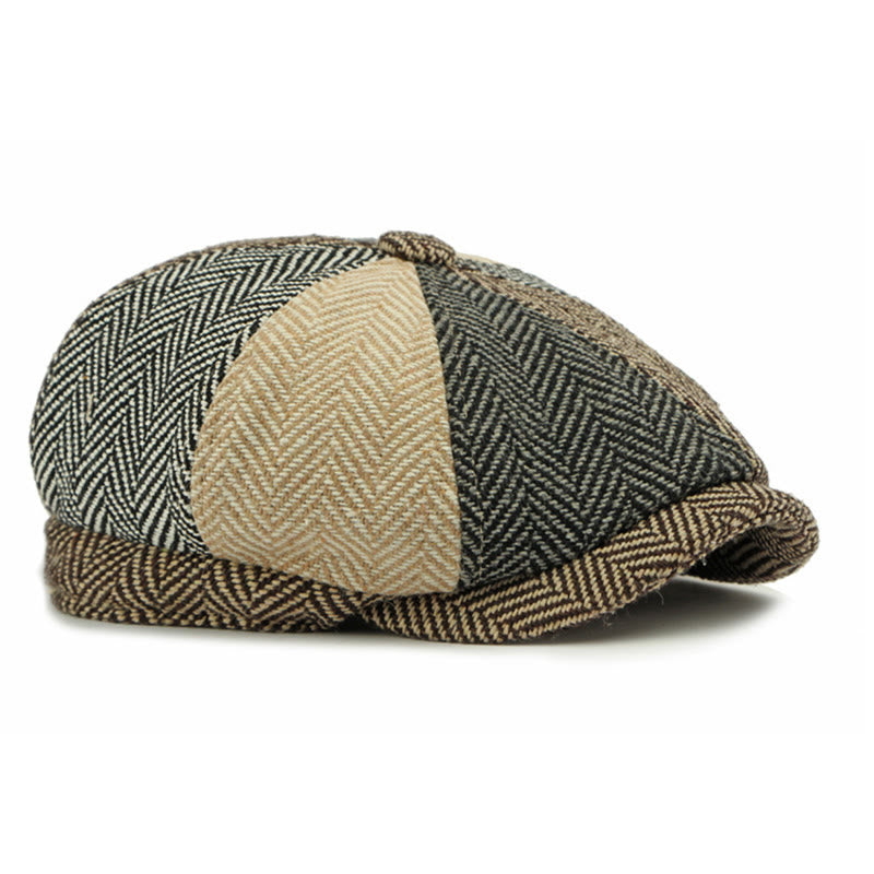 Cappello basco da uomo in stile retrò britannico con blocchi di colore - image 3