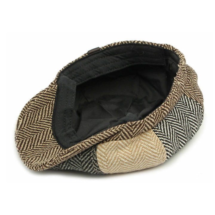 Cappello basco da uomo in stile retrò britannico con blocchi di colore - image 5