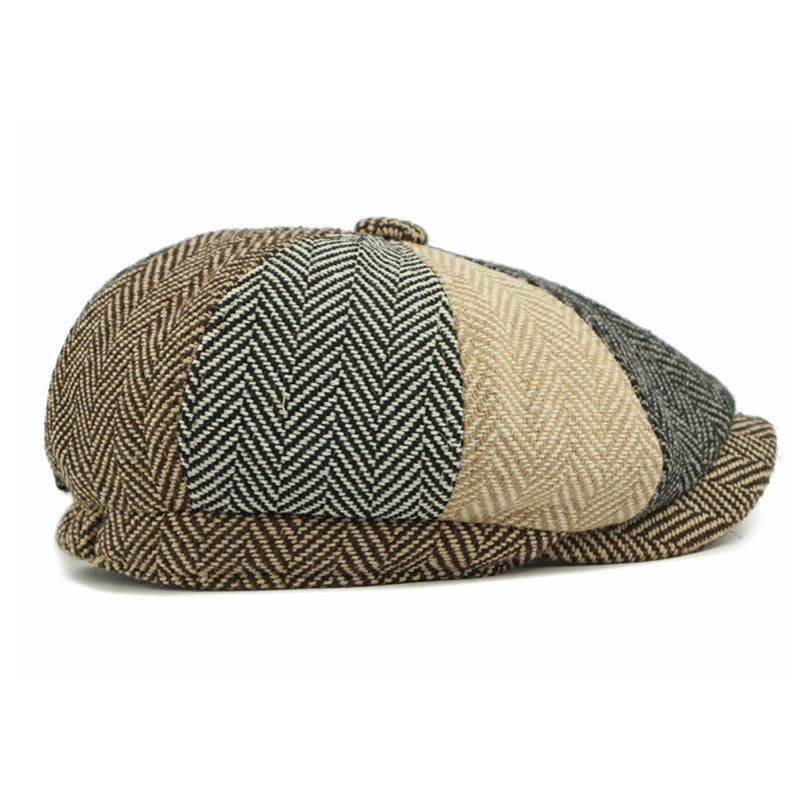 Cappello basco da uomo in stile retrò britannico con blocchi di colore - image 4