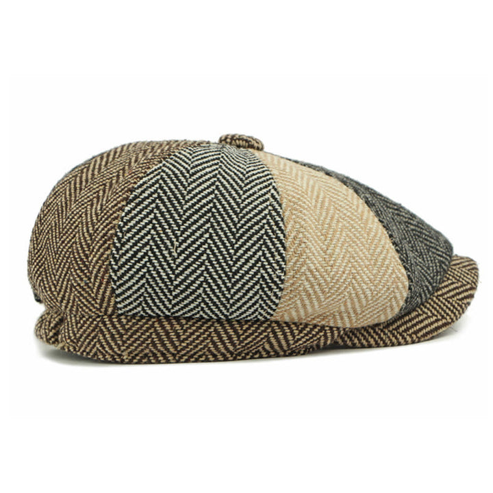 Cappello basco da uomo in stile retrò britannico con blocchi di colore - image 4