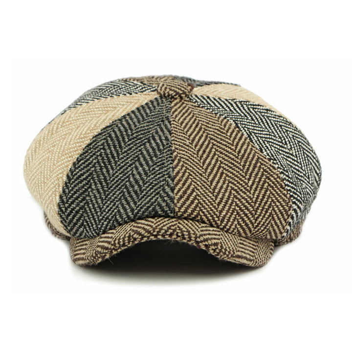Cappello basco da uomo in stile retrò britannico con blocchi di colore - image 1