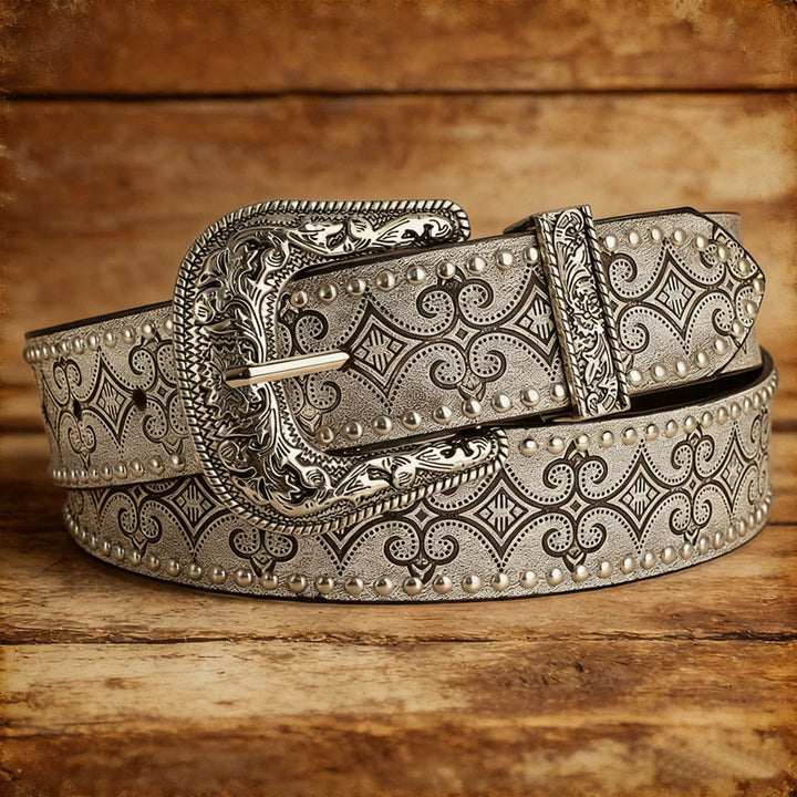 Cintura in pelle con fibbia decorativa modello western - Grigio - 36 - image 2