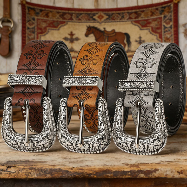 Cintura in pelle con fibbia decorativa modello western - image 3