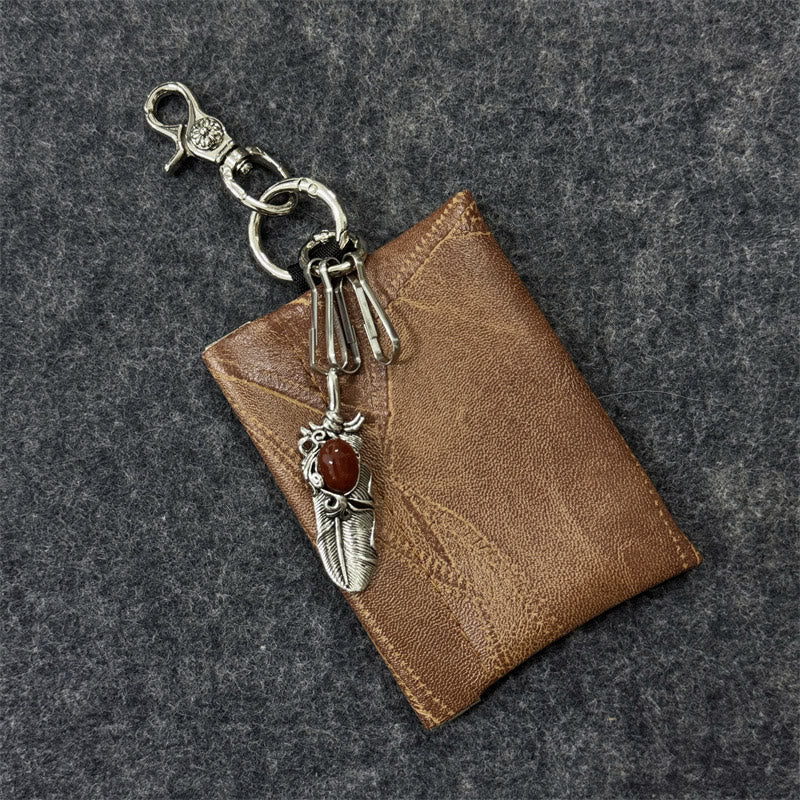 Portafoglio porta carte in pelle con ciondolo a catena vintage - Marrone - image 2