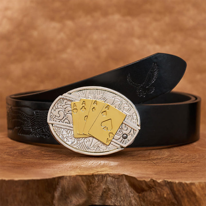 Cintura in pelle da uomo fai da te con fibbia a forma di coltello pieghevole nascosto in oro e argento - Corno lungo - Cintura con aquila in rilievo nera - 42 - image 4