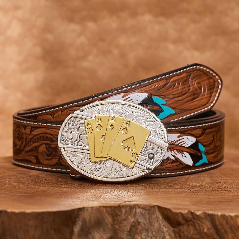 Cintura in pelle da uomo fai da te con fibbia a forma di coltello pieghevole nascosto in oro e argento - Corno lungo - Cintura di piume marroni - 40 - image 8