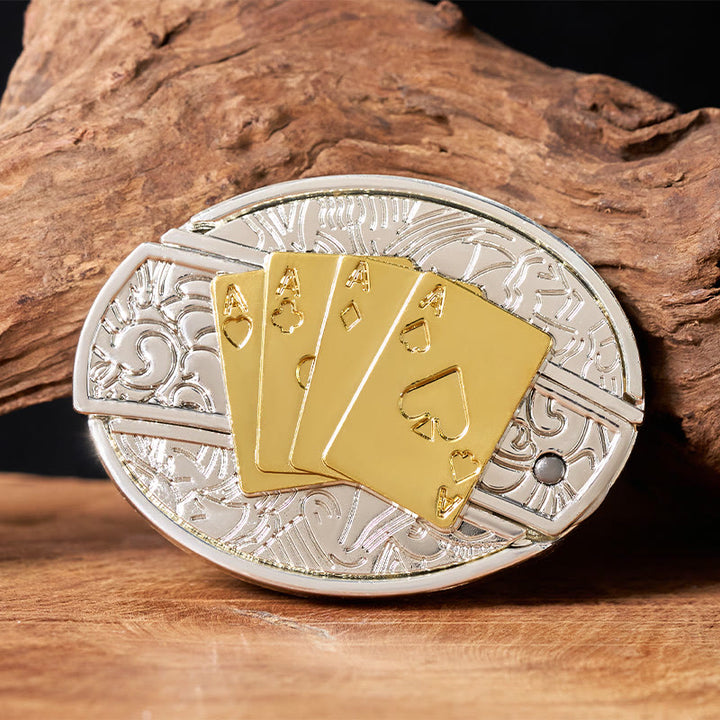 Cintura in pelle da uomo fai da te con fibbia a forma di coltello pieghevole nascosto in oro e argento - Corno lungo - Senza cintura - Cintura non inclusa - image 0