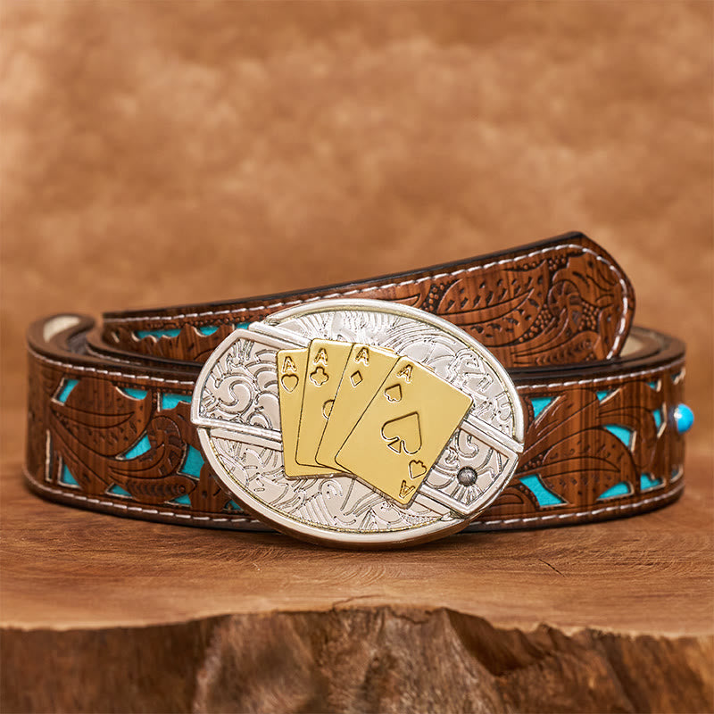 Cintura in pelle da uomo fai da te con fibbia a forma di coltello pieghevole nascosto in oro e argento - Corno lungo - Cintura intagliata turchese - 42 - image 5