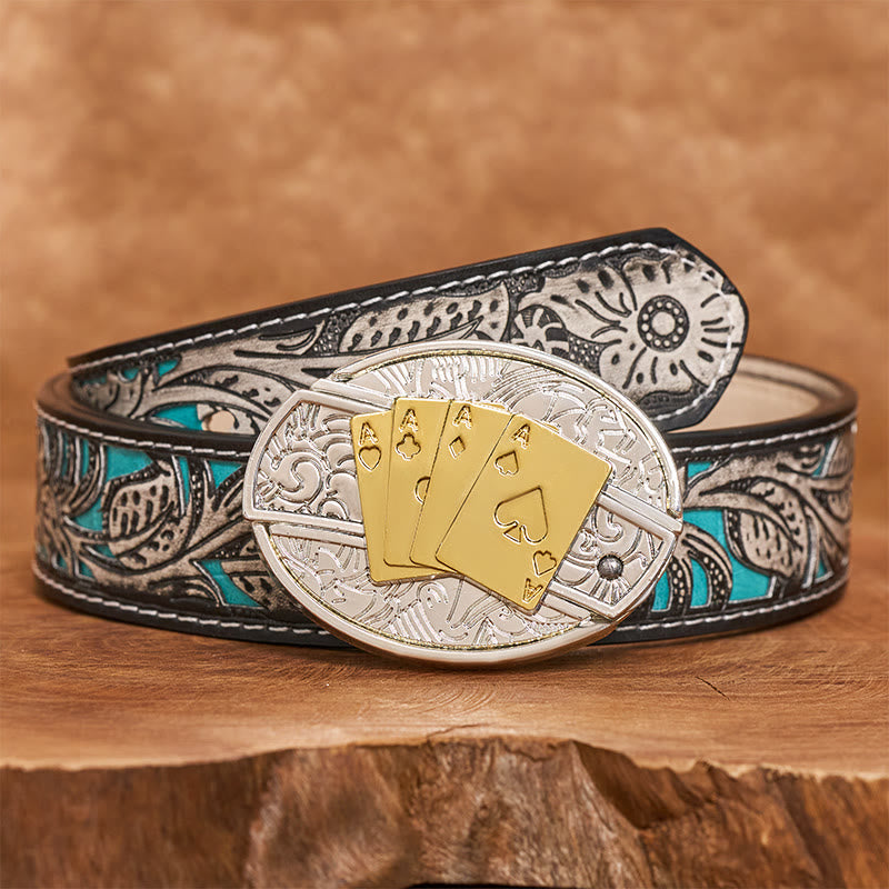 Cintura in pelle da uomo fai da te con fibbia a forma di coltello pieghevole nascosto in oro e argento - Corno lungo - Cintura floreale grigia - 42 - image 9