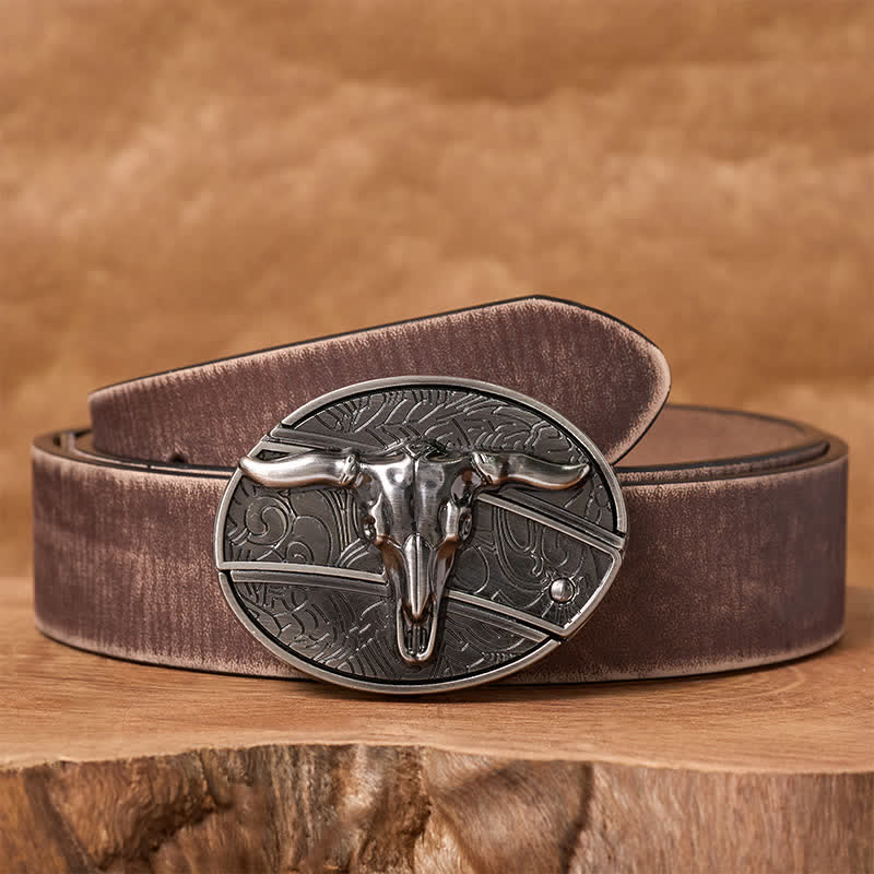 Cintura in pelle con fibbia pieghevole nascosta per coltello da rodeo fai da te da uomo - Corno lungo - Cintura marrone anticata - 42 - image 5